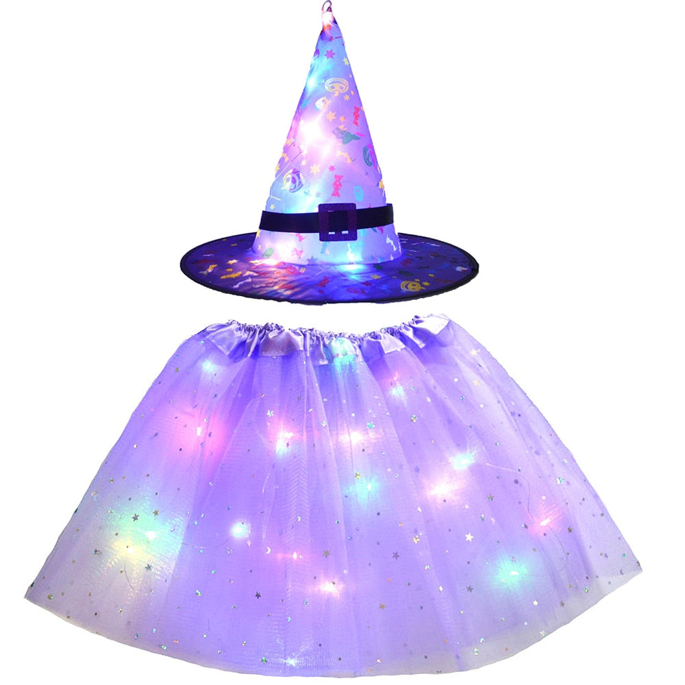 LED Witch Stars Tutu Skirt Glow Party Costumes Halloween