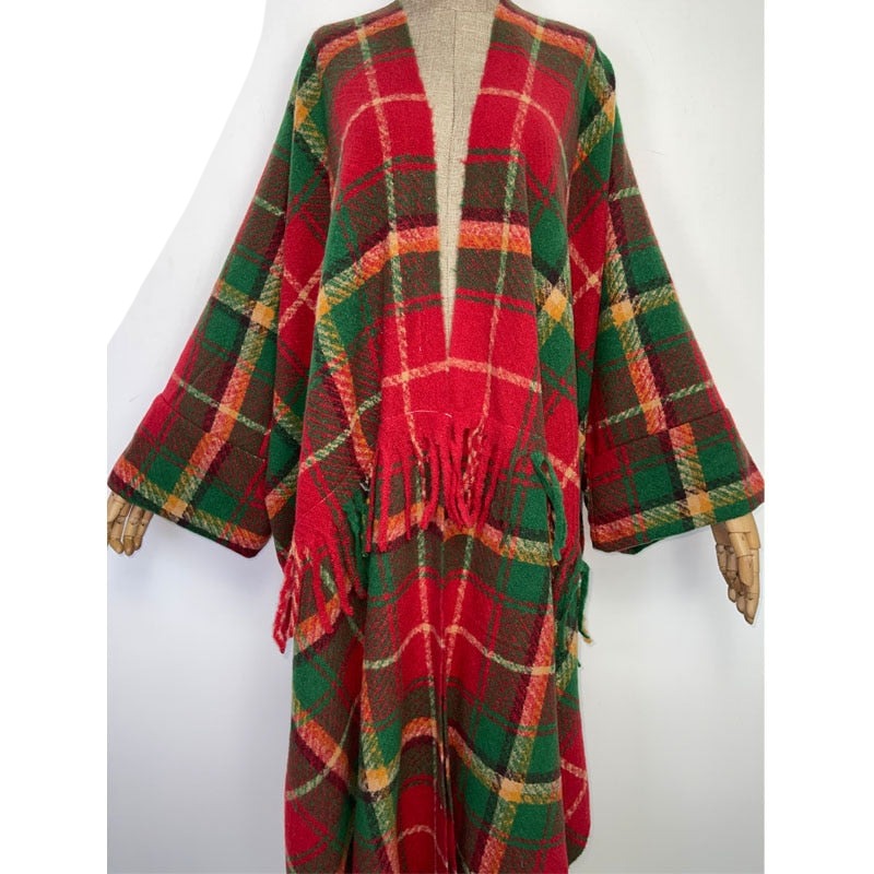 Cabin Dweller Tartan Thick Warm Free Size Long Kimono Robe Wrap