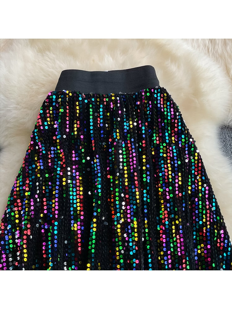 Cyber Queen Sparkly Sequins Maxi Skirt
