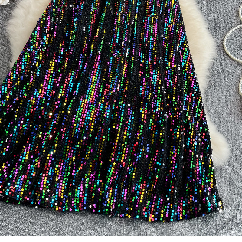 Cyber Queen Sparkly Sequins Maxi Skirt