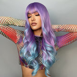 Ombre Purple to Blue Long Wavy Wig