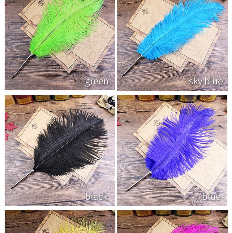 Ostrich Feather Quill Ballpoint Pen 11 Colours