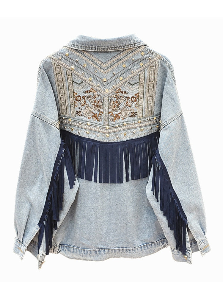 Florence Embroidered Tassel Denim Jacket