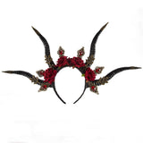 Gothic Red Crystal and Faux Animal Horn Crown