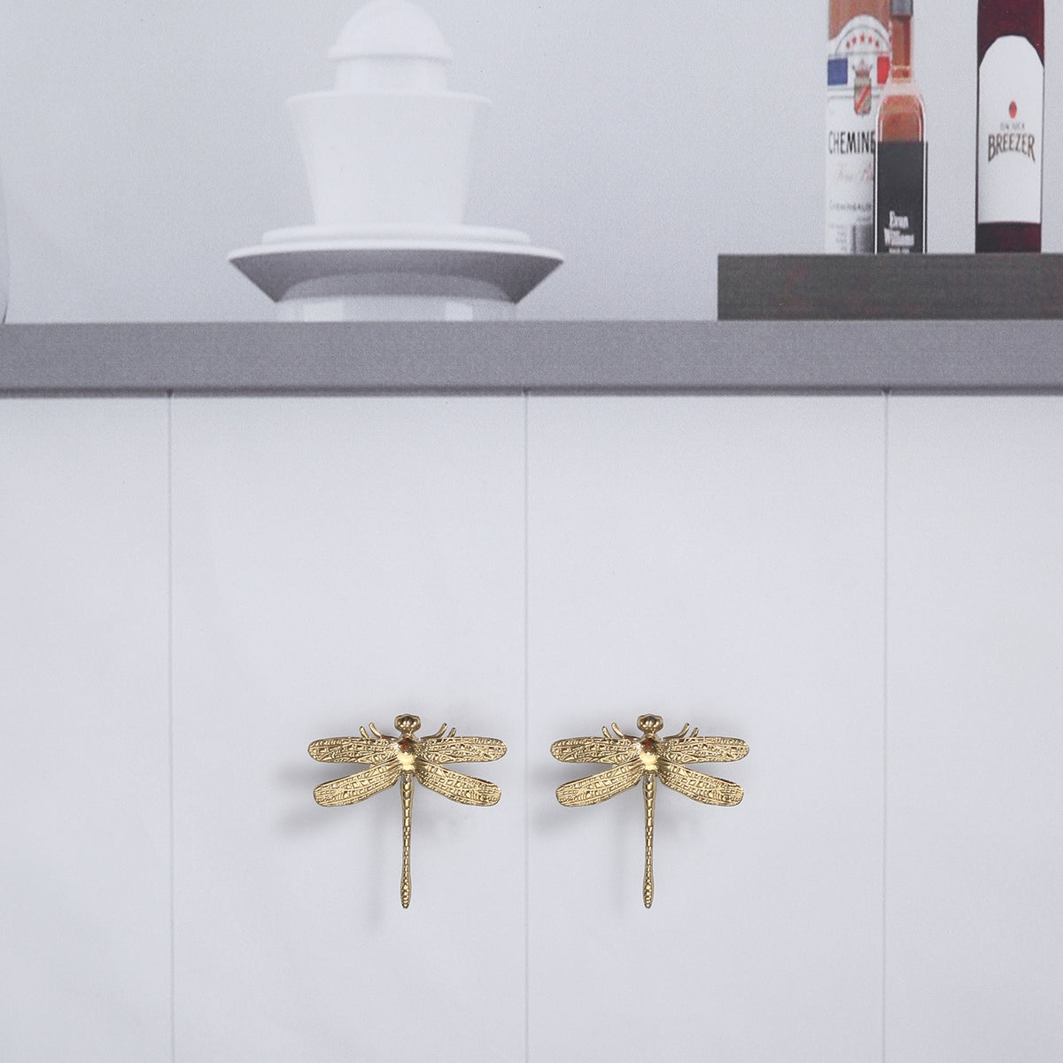 Brass Dragonfly and Feather Furniture Door Handles and Knobs