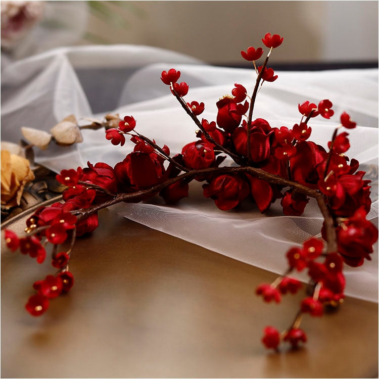 The Red Bride Flower Tiara and Earrings Set