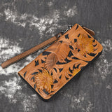 Jungle Bird Embossed Genuine Leather Long Wallet Clutch Purse