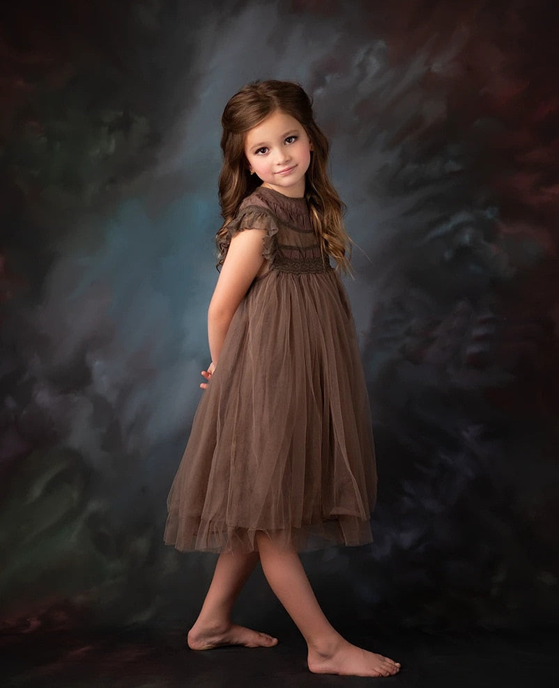 Girls Summer Flower Tulle Lace Dress Photoshoot Dress