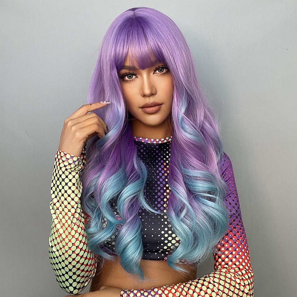 Ombre Purple to Blue Long Wavy Wig