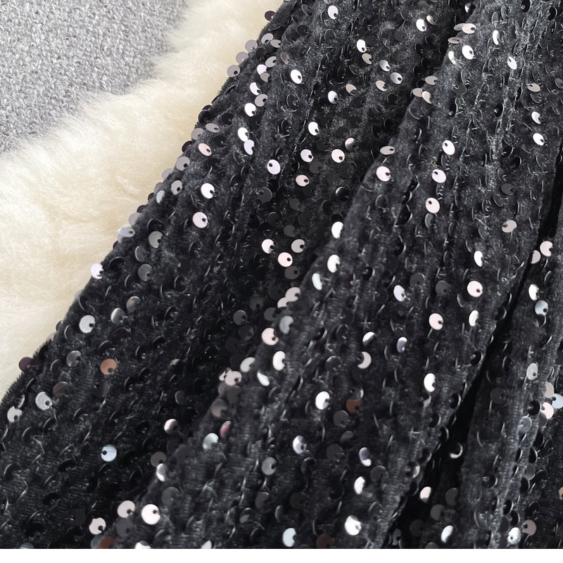 Cyber Queen Sparkly Sequins Maxi Skirt