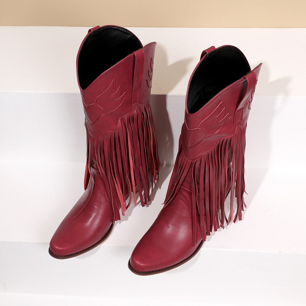 Daisy's Faux Suede Leather Fringed Cowgirl Boots