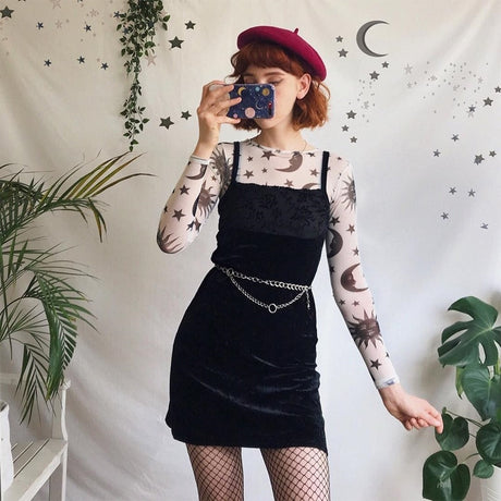Celestial Mesh Sun Moon Long Sleeve T-Shirt