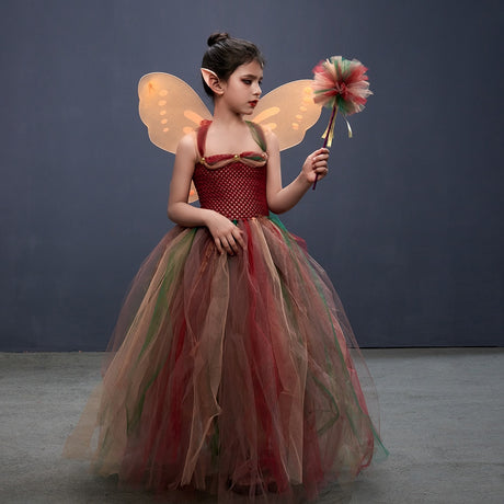 Woodland Fairy Princess Costume for Girls Fancy Tutu Dress with Wings