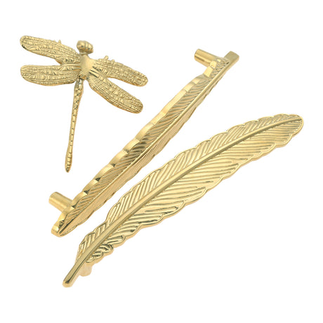 Brass Dragonfly and Feather Furniture Door Handles and Knobs