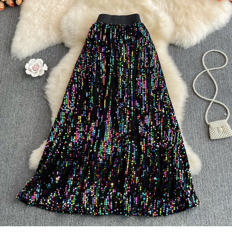 Cyber Queen Sparkly Sequins Maxi Skirt