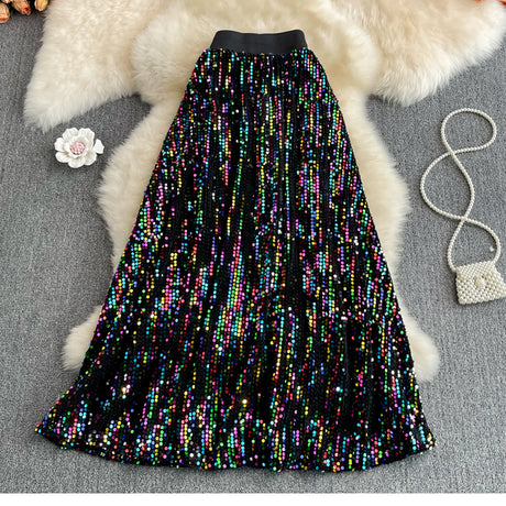 Cyber Queen Sparkly Sequins Maxi Skirt