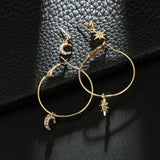 Lovely Star Moon Rhinestone Drop Earrings Set