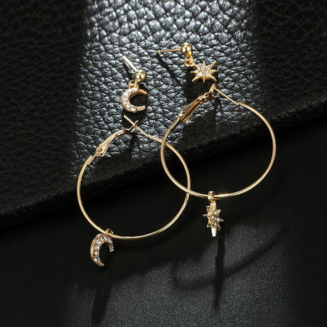 Lovely Star Moon Rhinestone Drop Earrings Set