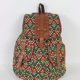 Boho Backpack Canvas Rucksack Faux Leather