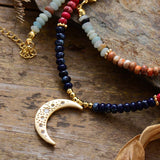 7 Chakra Jaspers Beads Moon Necklace
