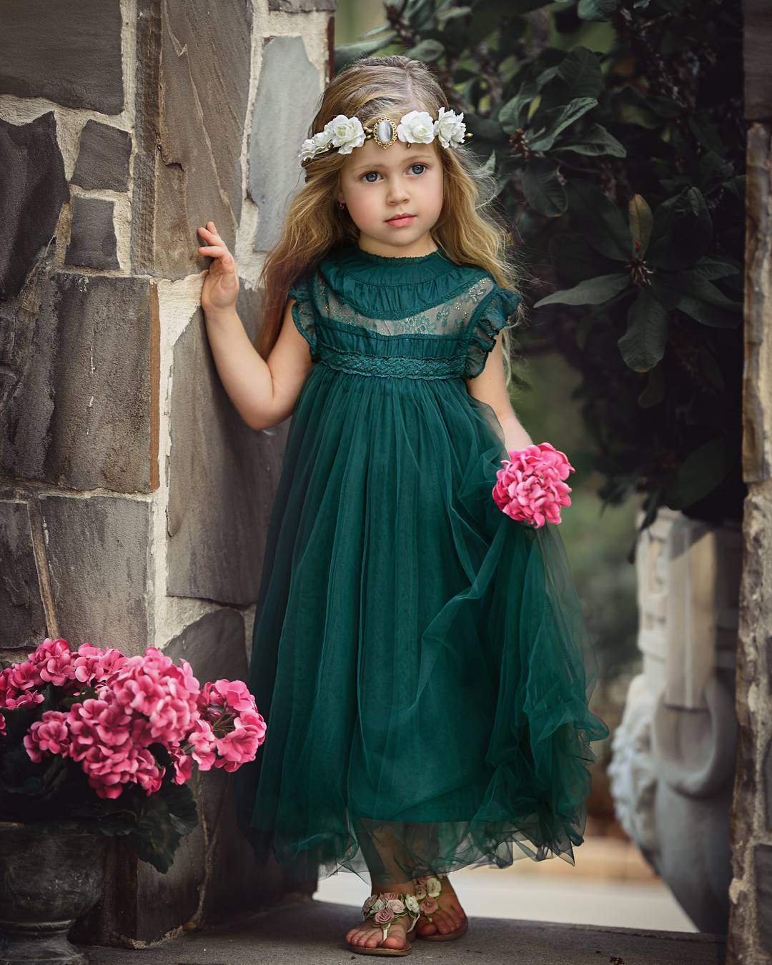 Girls Summer Flower Tulle Lace Dress Photoshoot Dress