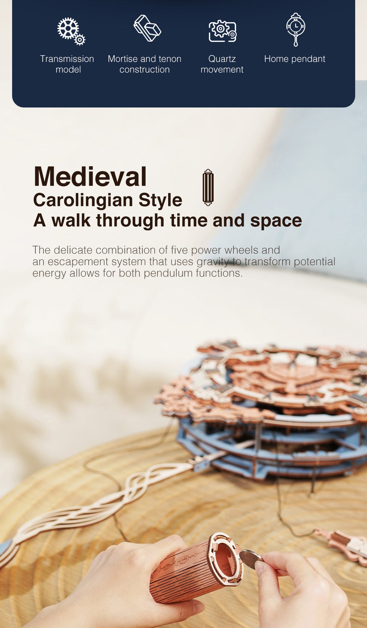 Medieval Carolingian Wall Clock DIY 3D Wooden Model Kit
