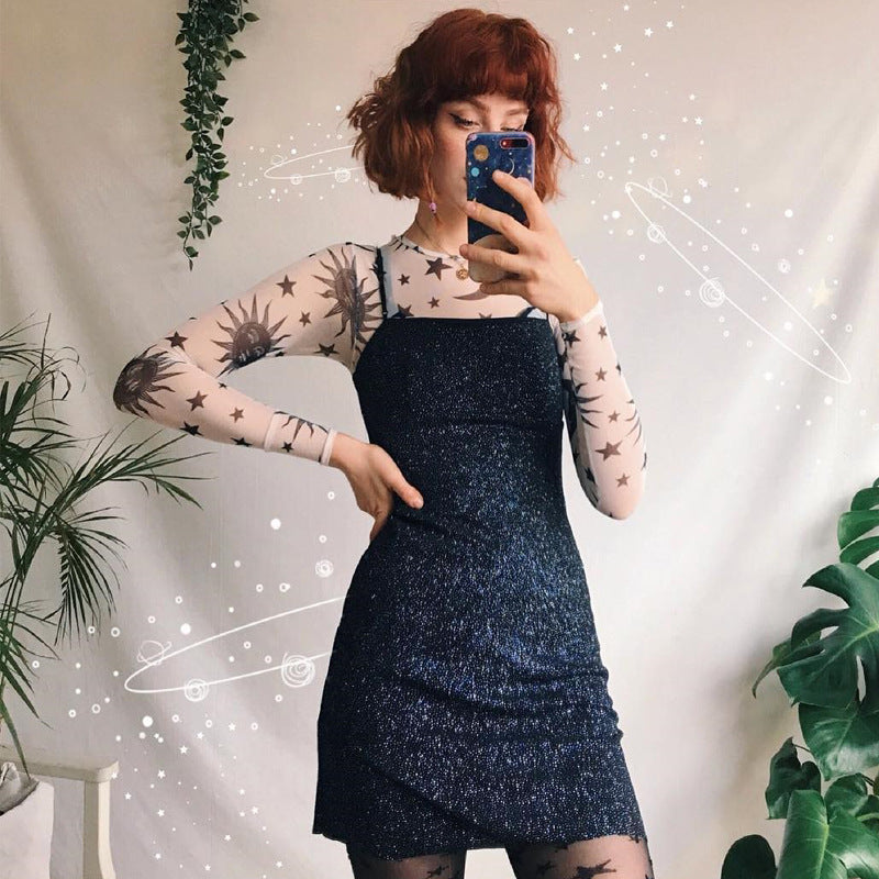 Celestial Mesh Sun Moon Long Sleeve T-Shirt