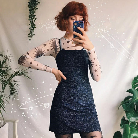 Celestial Mesh Sun Moon Long Sleeve T-Shirt