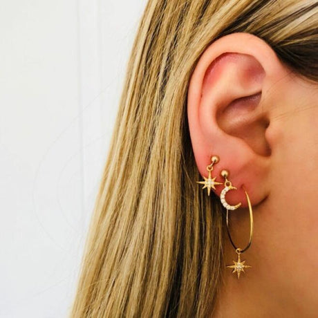 Lovely Star Moon Rhinestone Drop Earrings Set