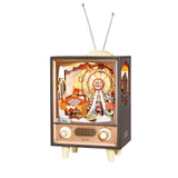 Sunset Carnival Retro TV Music Boxes with Lights 3D Wooden DIY Model Kit Puzzle Toys