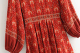 Boho Red Summer Long Sleeve Wrap Dress