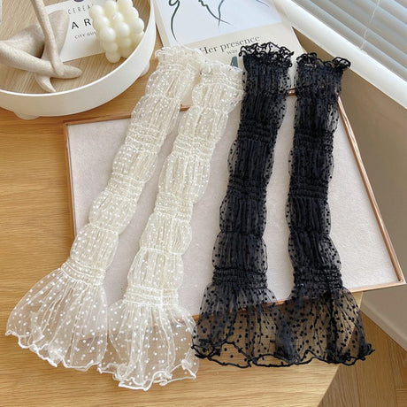 Dot Lace Mesh Long Fingerless Gloves