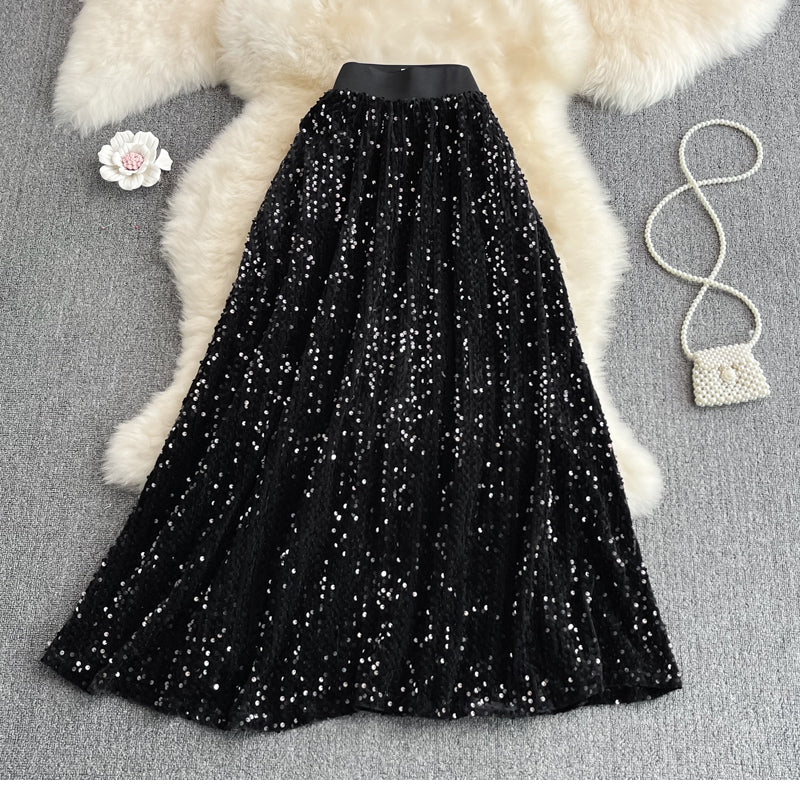 Cyber Queen Sparkly Sequins Maxi Skirt