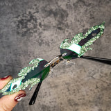Dripping in Frosting Oval Rimless Rhinestone Sunglasses