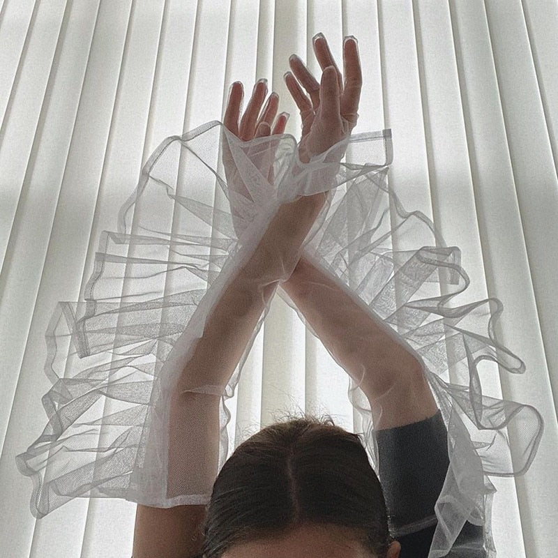 Sheer Ruffles Long Gloves