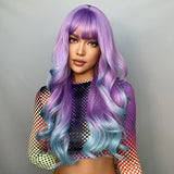 Ombre Purple to Blue Long Wavy Wig