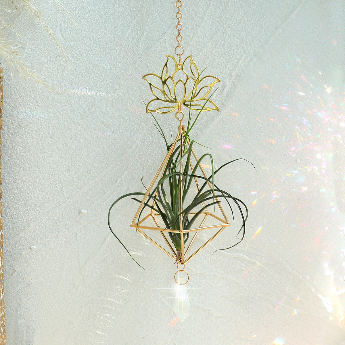 Air Plant Holder Lotus Planter Hanger with Crystal Chain