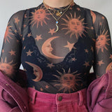 Celestial Mesh Sun Moon Long Sleeve T-Shirt
