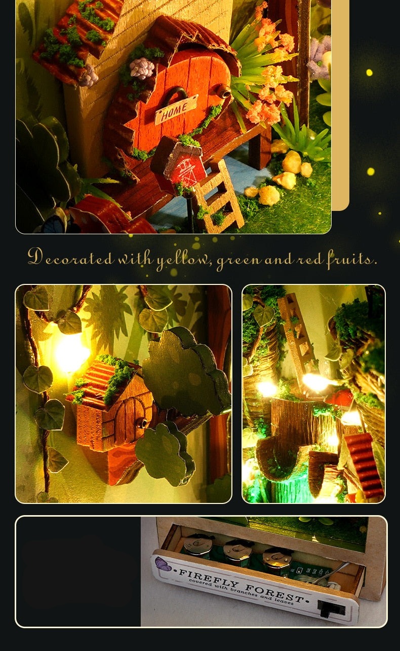 Firefly Forest DIY Kit Book Nook Dollhouse Model Wooden Miniature House with Furniture