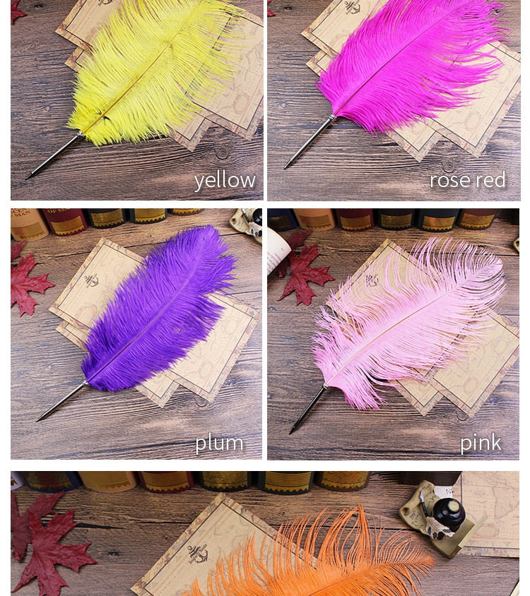 Ostrich Feather Quill Ballpoint Pen 11 Colours