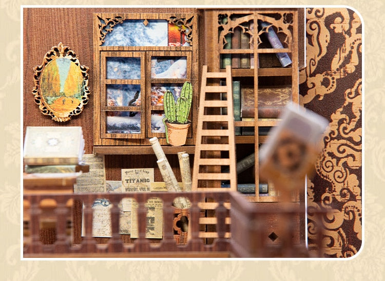 Sailing Memory DIY Book Nook Kit Miniature House with Furniture and Light Shelf Insert Model Kit