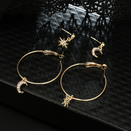 Lovely Star Moon Rhinestone Drop Earrings Set