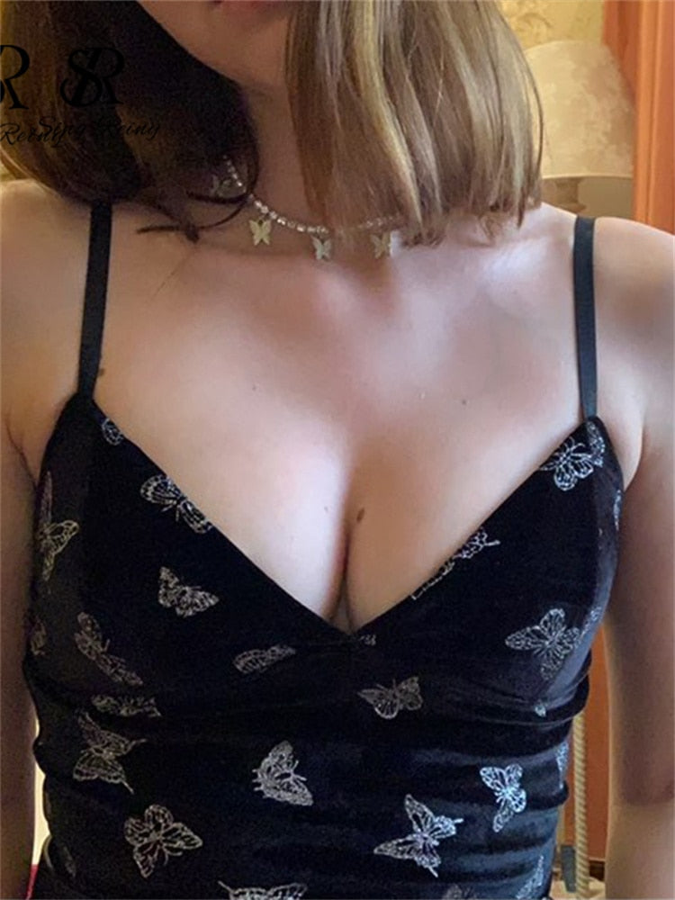 Black Velour Camis Tops