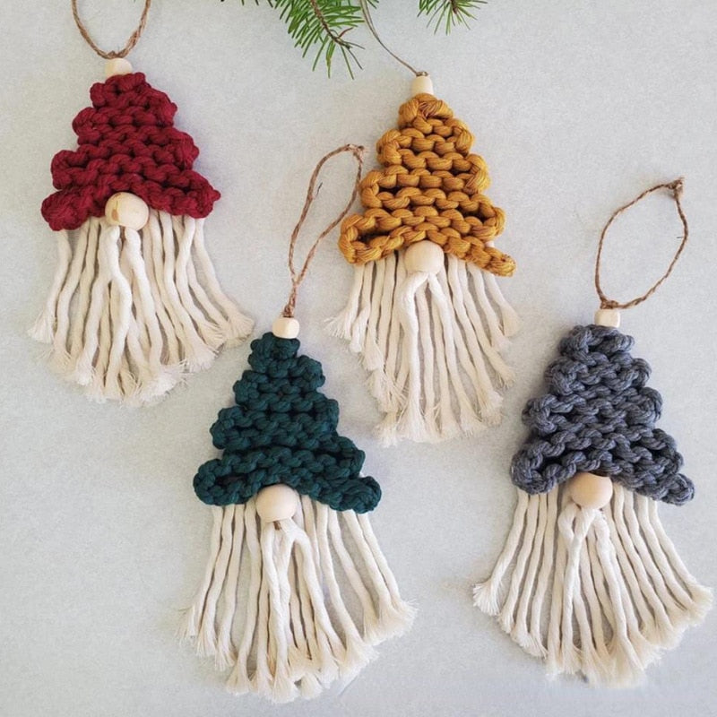 Macrame Boho Christmas Ornaments Set Wall Hanging