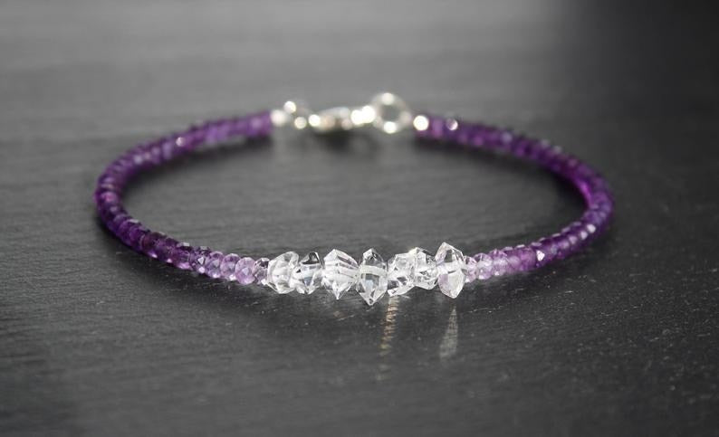 Amethyst with Herkimer Diamonds Ombre Bracelet