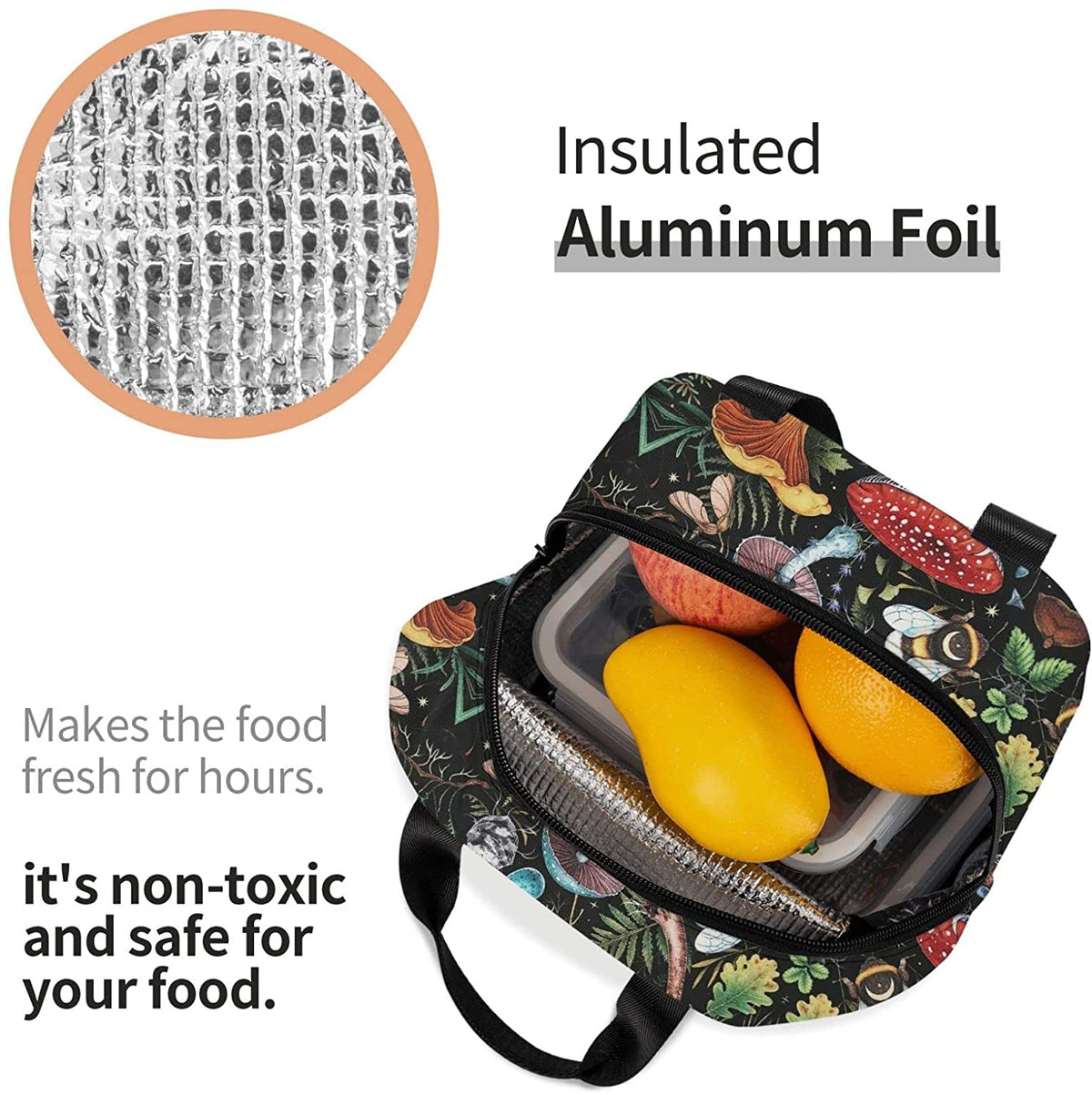 Woodland Mushrooms Lunch Bag Insulated Cooler Lunch Tote Box