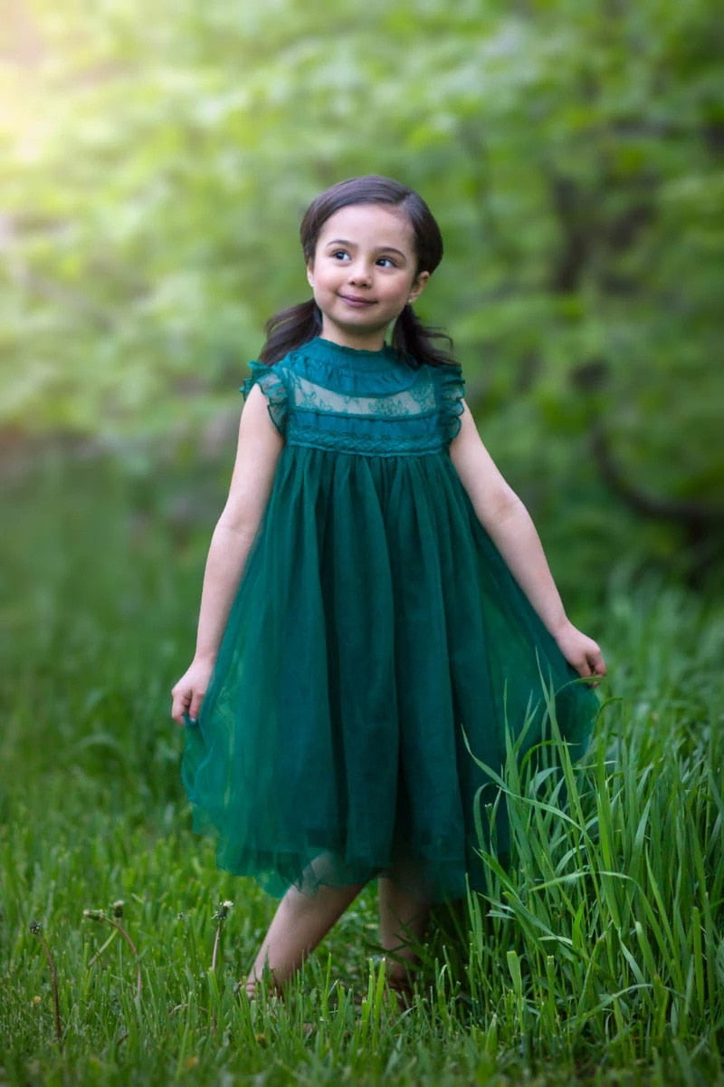Girls Summer Flower Tulle Lace Dress Photoshoot Dress