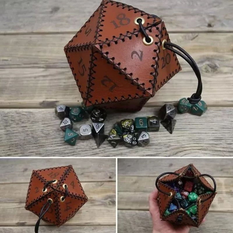 Luck Hoarder PU Leather Polygonal Drawstring Dice Bag