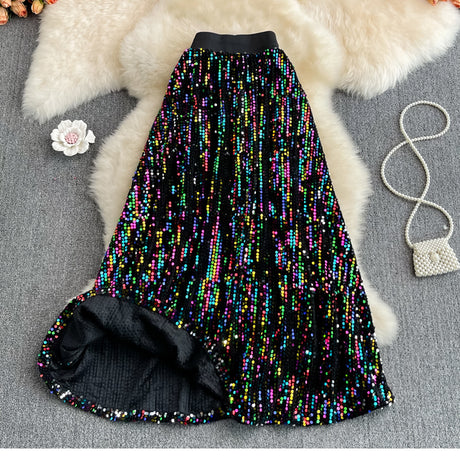 Cyber Queen Sparkly Sequins Maxi Skirt
