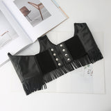 Underbust Corset Style Wide Belts Fringed Faux Leather